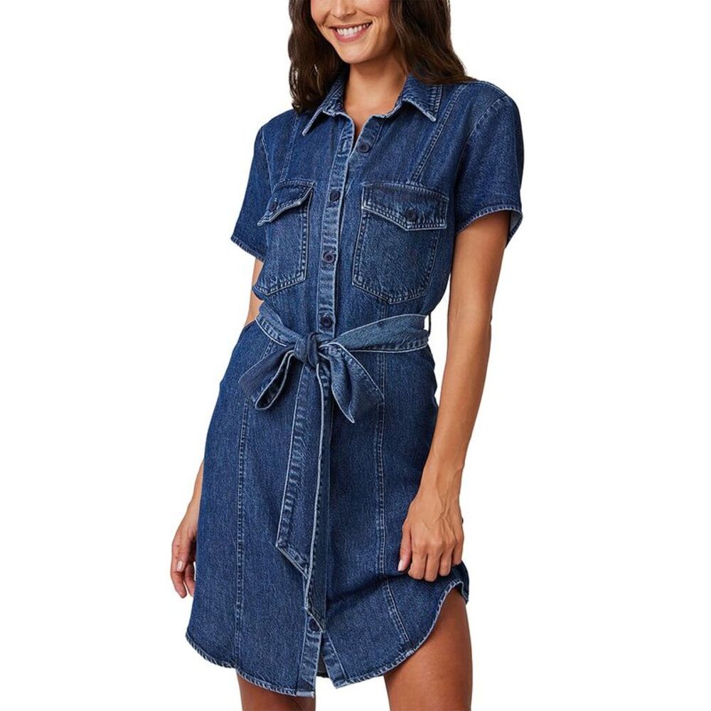Bella Dahl Womens  Short Sleeve Seamed Shirt Dress